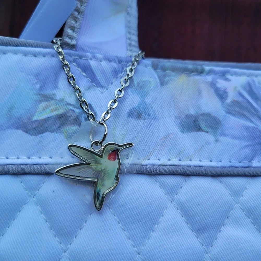 Lena Liu Hummingbird Quilted Tote Bag Floral Nature Art Shoulder Bag Zipper Top